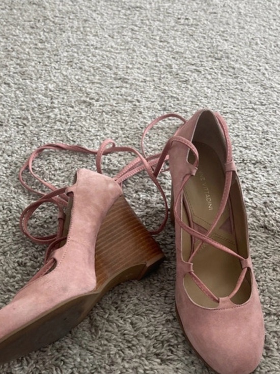 Adrienne Vittadini Shoes - Adrienne Vittadini Dusty Pink Suede Lace-Up Wedge Pumps